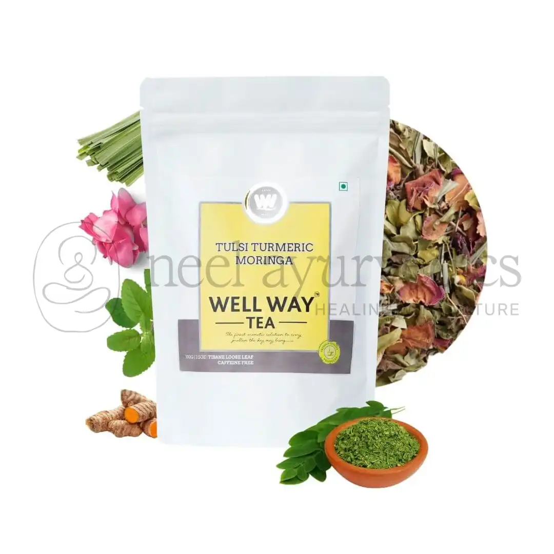 Wellway Te Tulsi Curcuma e Moringa - 50 GM