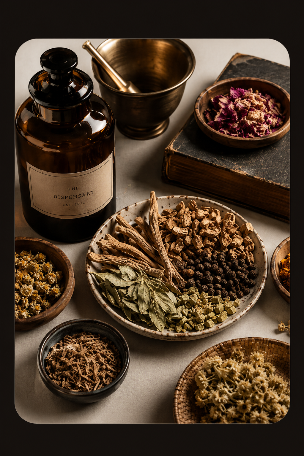 Erbe, mortaio e la dispensary Neel