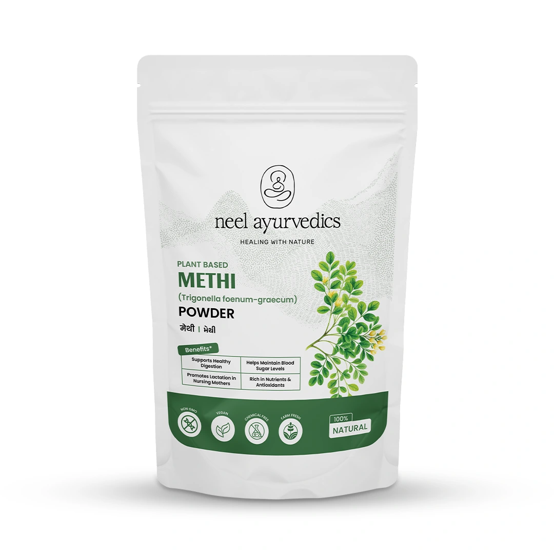 1 Methi Powder Mockup Neel Ayurvedics Methi